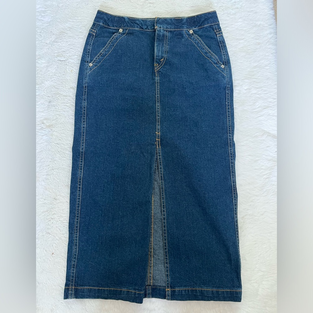 Levi Midi Dark Blue Wash Jeans Field Skirt with Front Slit 4P